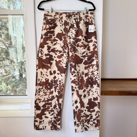 NWT Free People Cow Print Jeans Risk Taker Brown Denim 25 - Picture 4 of 14